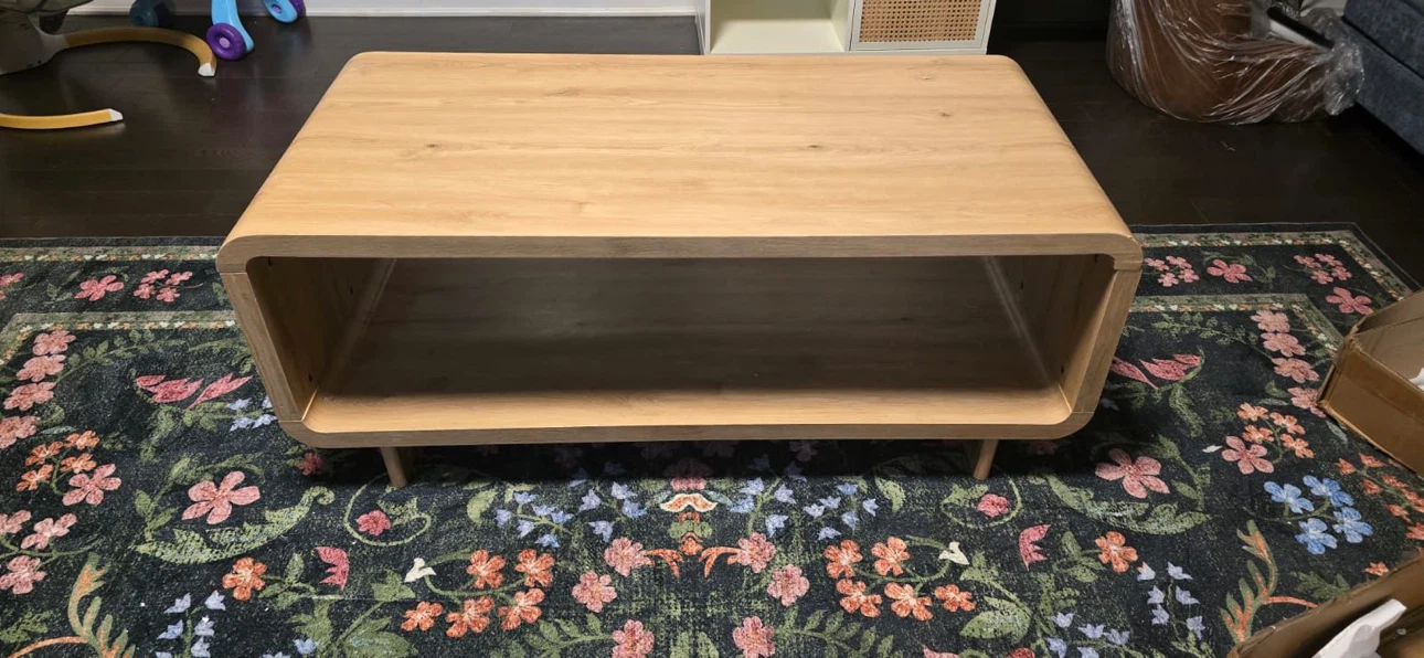 Light Oak Finish Coffee Table with Shelf