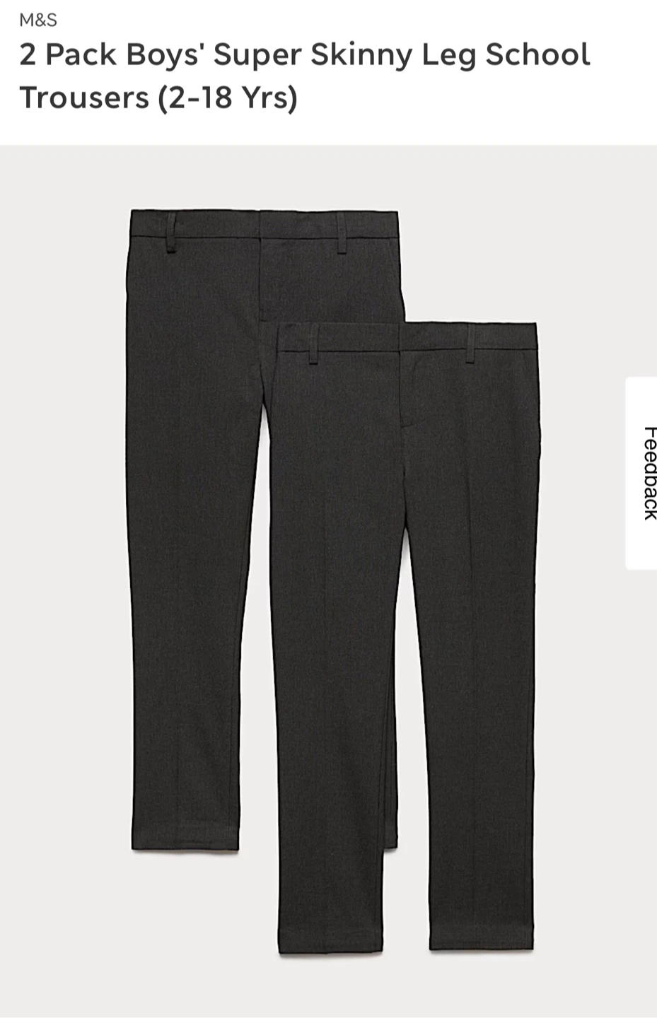 Marks & Spencers Boys' Super Skinny Leg School Trousers