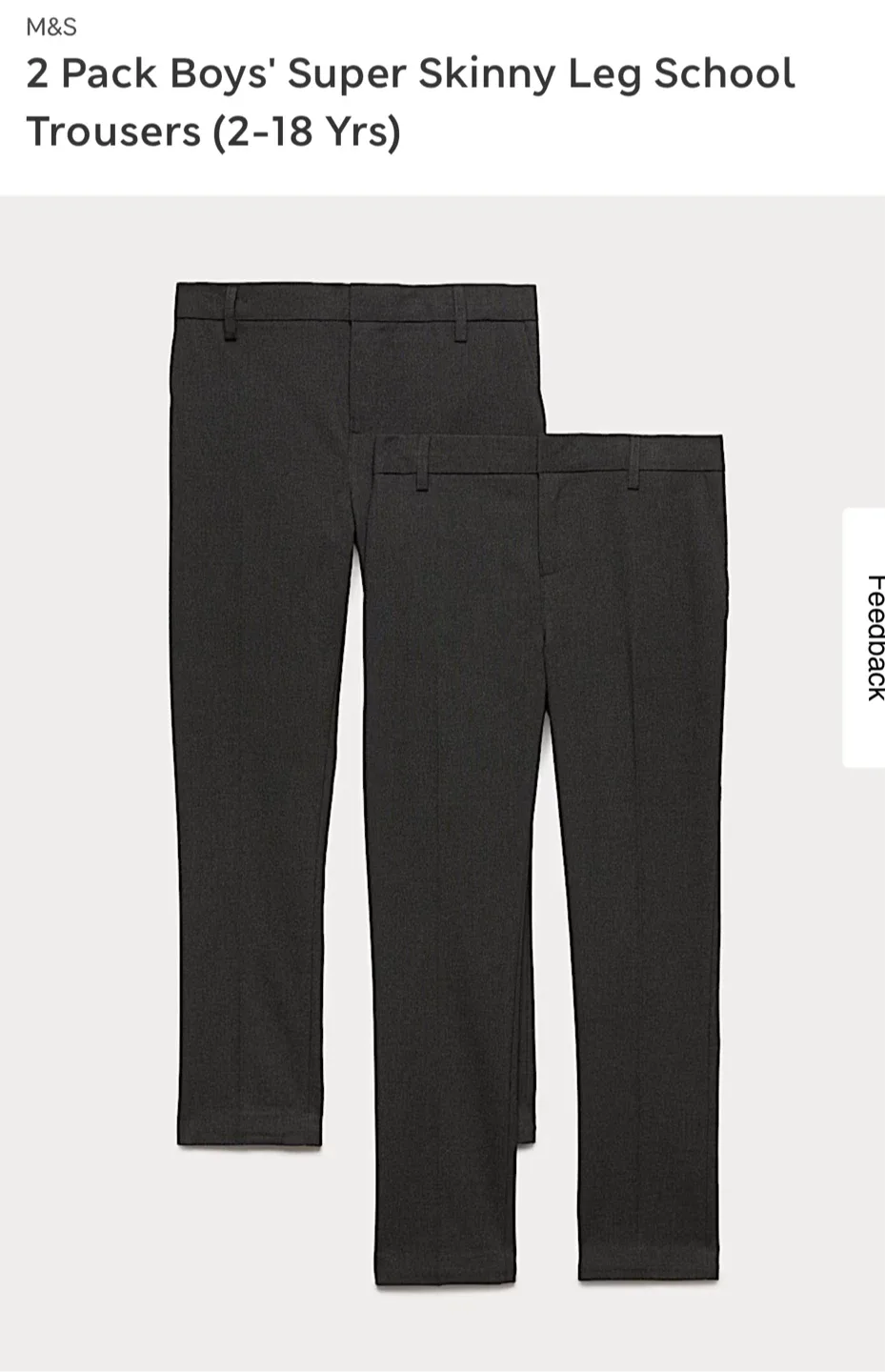 Marks & Spencers Boys' Super Skinny Leg School Trousers
