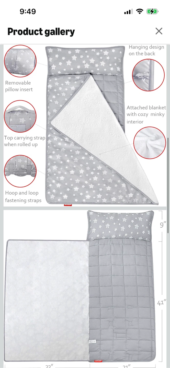 New-MOONSEA Kids Nap Mat with Pillow - Grey Stars - photo 3