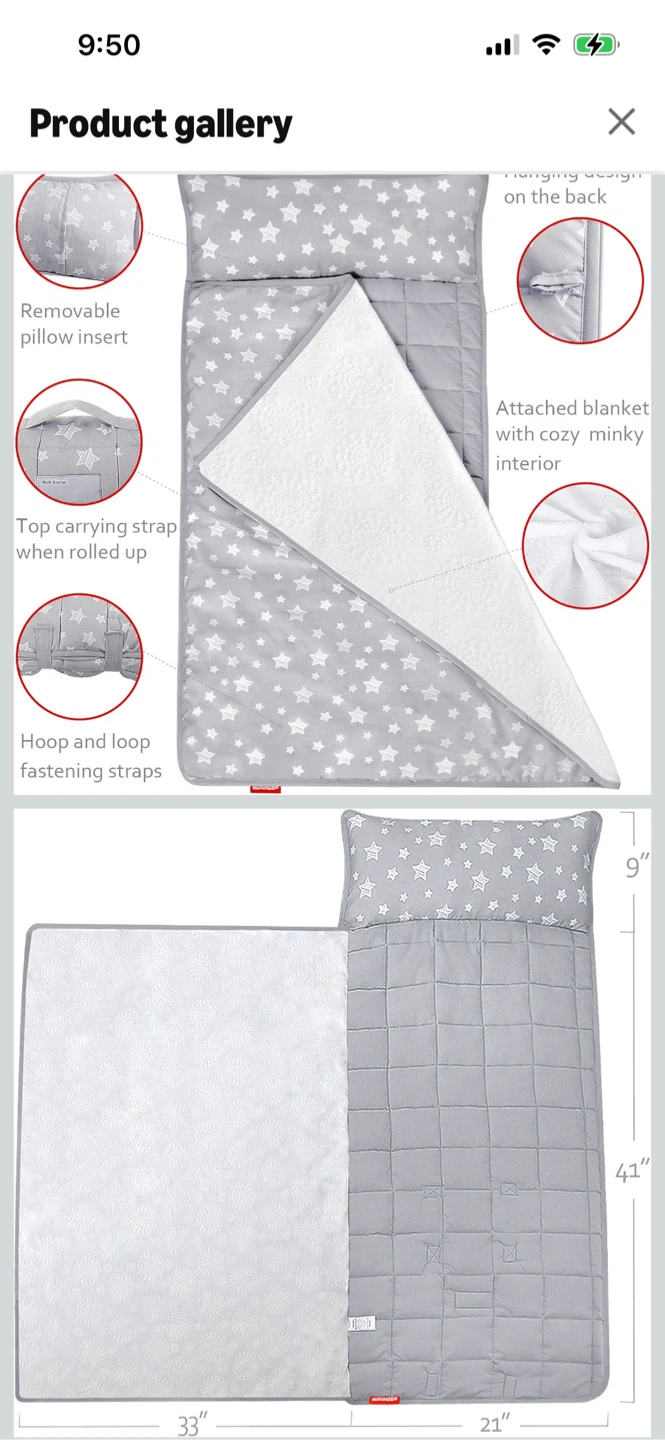 New-MOONSEA Kids Nap Mat with Pillow - Grey Stars - photo 4