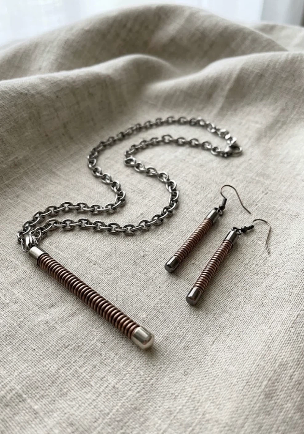 Handmade Silver Chain Necklace and Earring Set