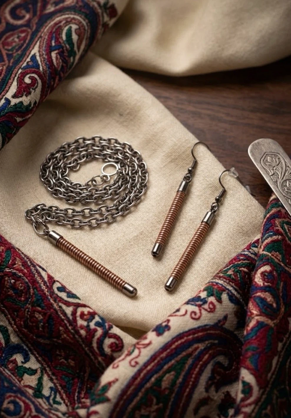 Handmade Silver Chain Necklace and Earring Set - photo 2
