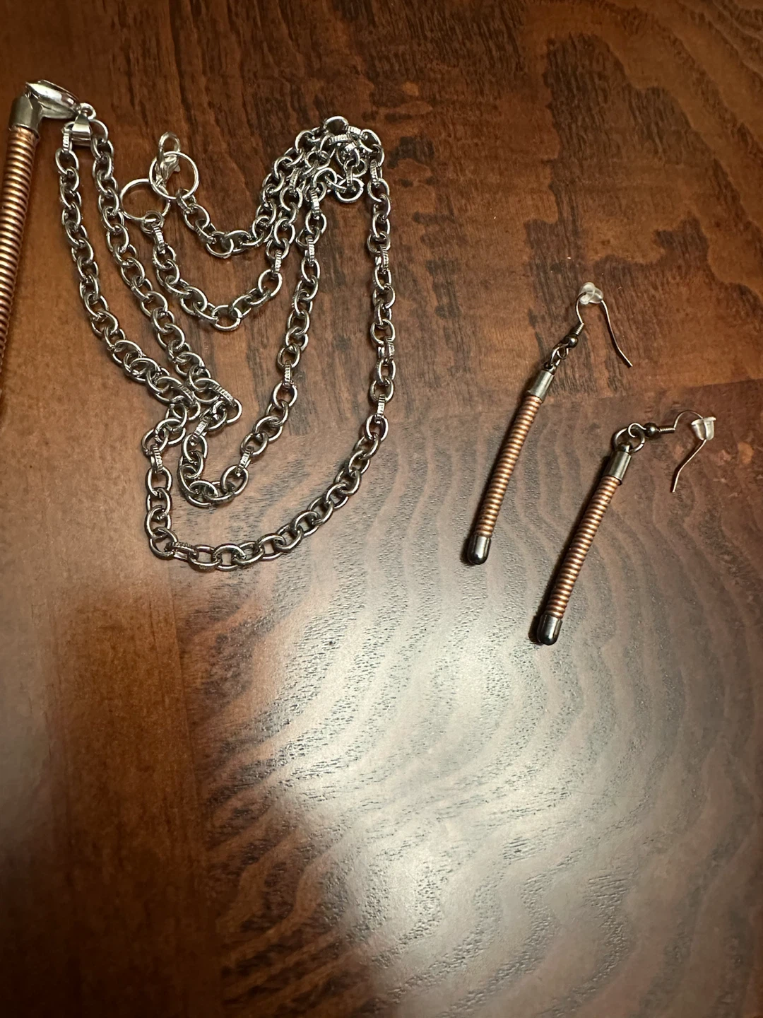 Handmade Silver Chain Necklace and Earring Set - photo 3