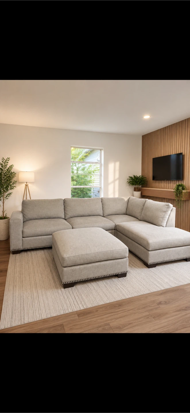 🔥Light Grey Sectional Sofa with Ottoman🔥( Delivery Available )