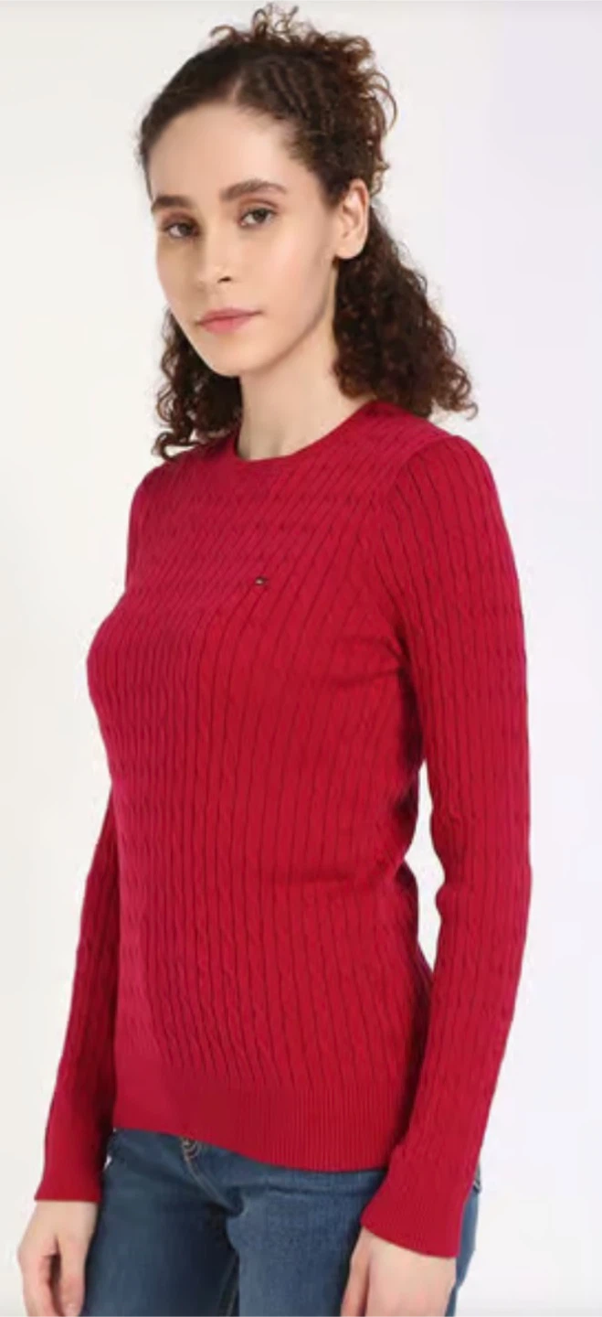 Tommy Hilfiger Red Cable Knit V-Neck Sweater - photo 2