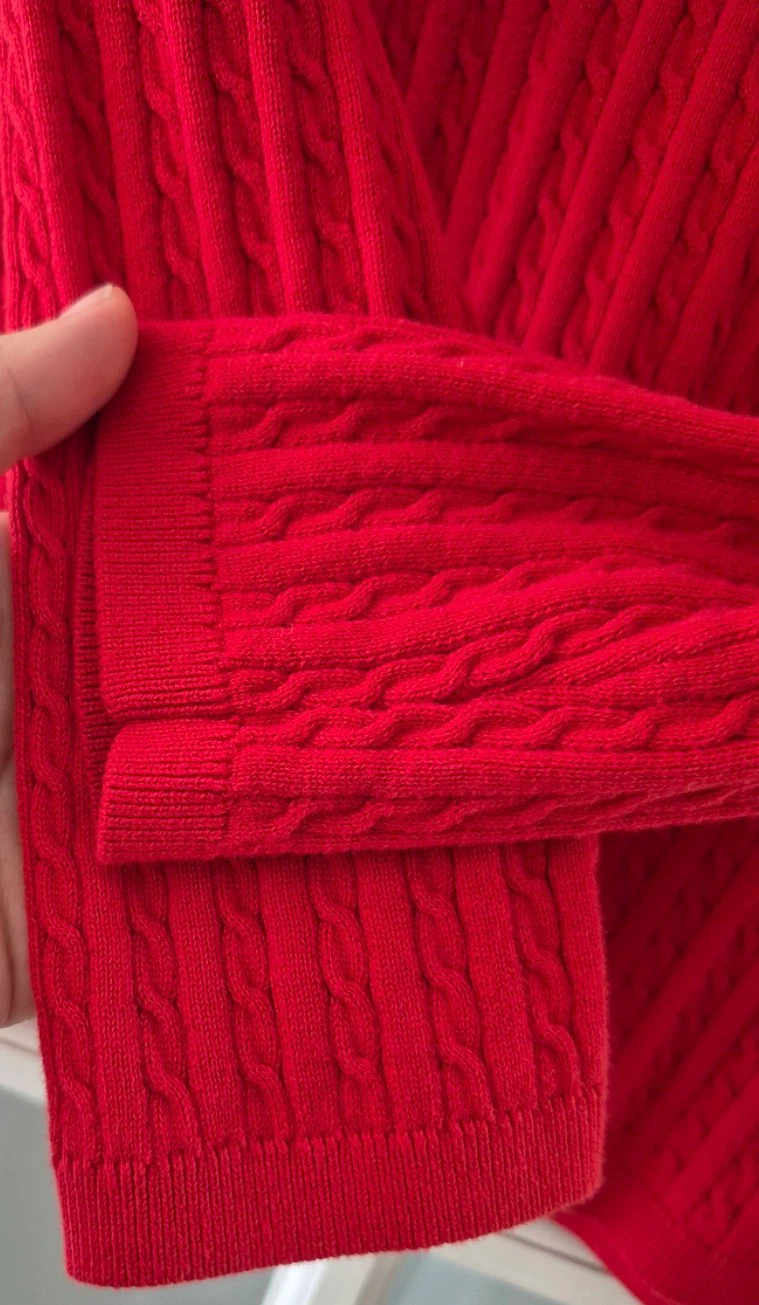Tommy Hilfiger Red Cable Knit V-Neck Sweater - photo 4