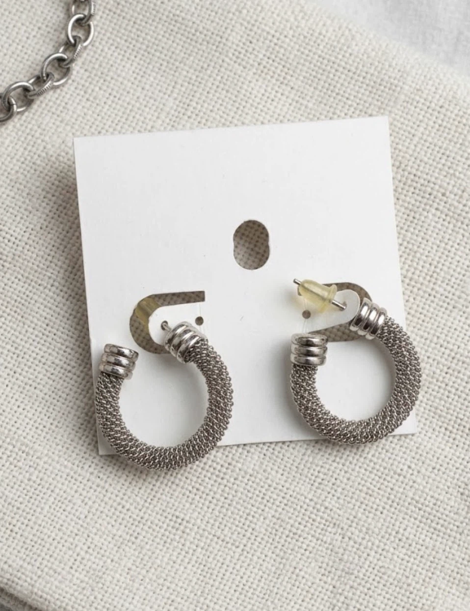VTG Silver-Tone Twisted Woven Mesh C-Hoops Statement Earrings⁠ - photo 4