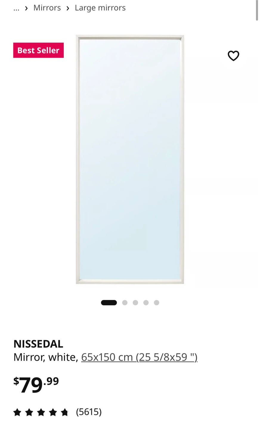 IKEA NISSEDAL Mirror, White 65x150 cm