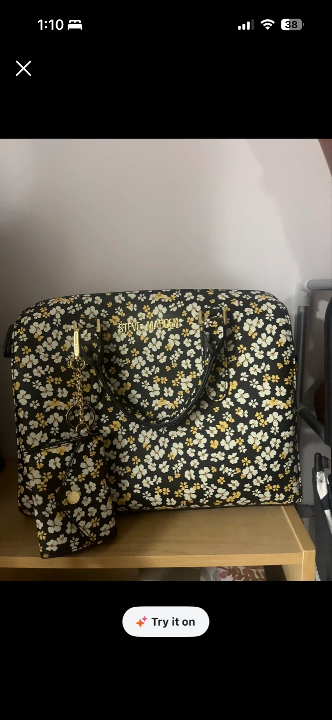 Steve Madden Floral Print Tote Bag with Matching Pouch