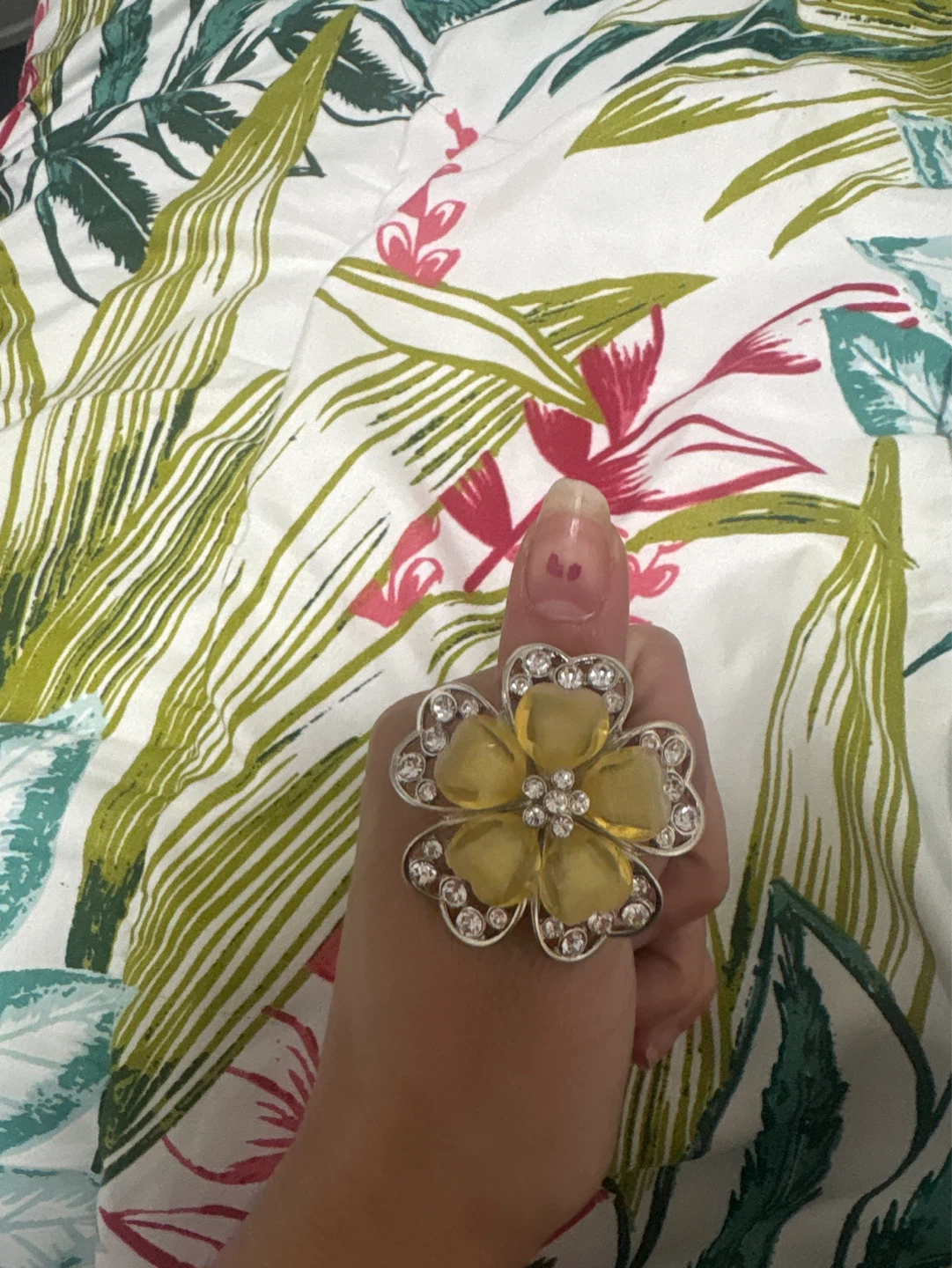 Yellow Flower Ring with Rhinestones - photo 2