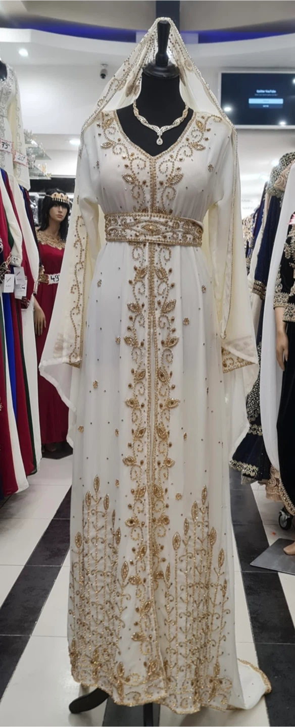 White Kaftan with Gold Embellishments