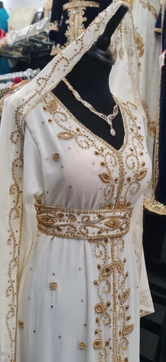 White Kaftan with Gold Embellishments - photo 2