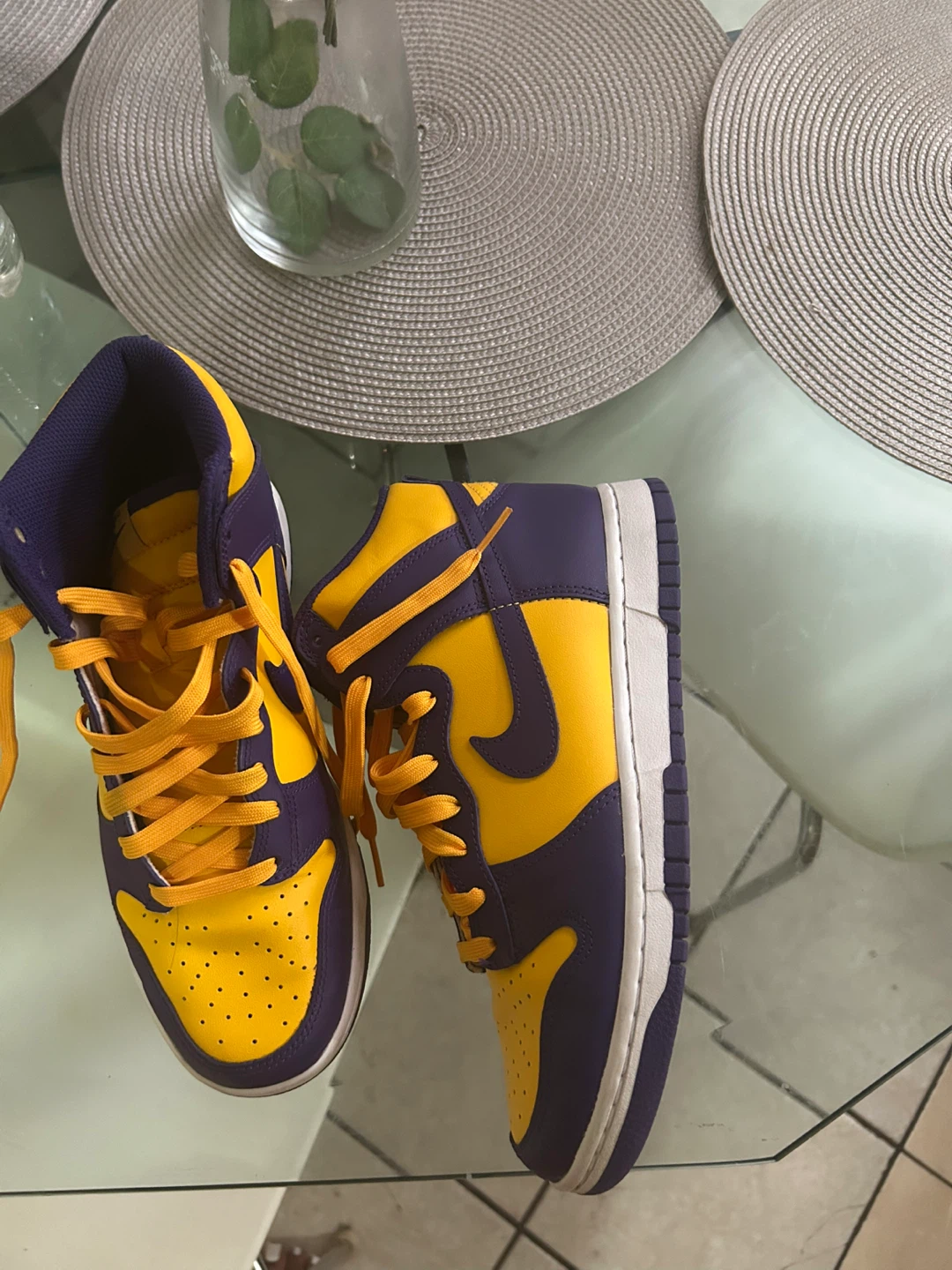 Nike Dunk High Lakers Purple and Gold Sneakers - photo 2
