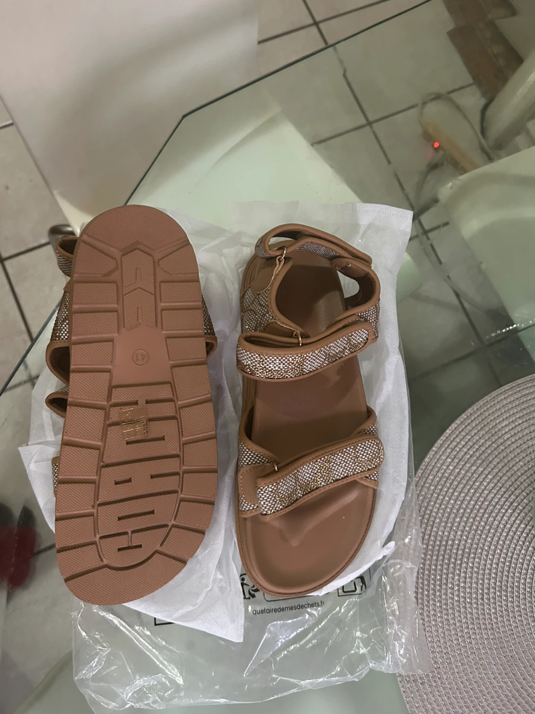 Tan and Gold Logo Sandals - photo 2