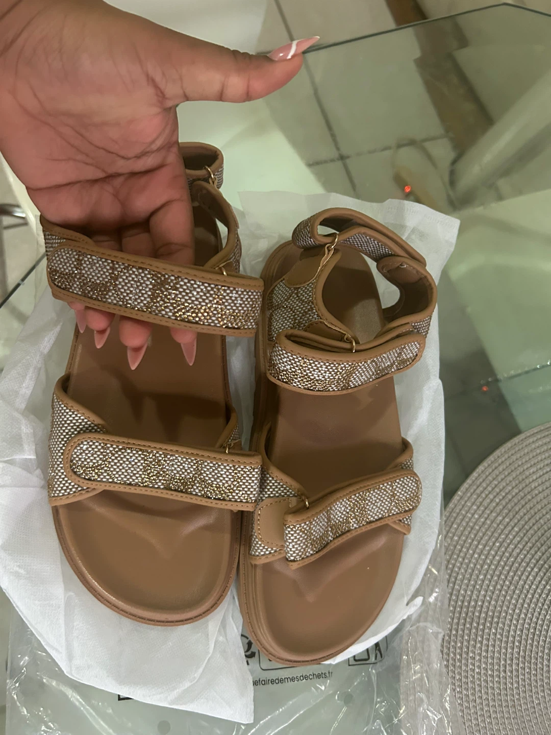 Tan and Gold Logo Sandals - photo 3
