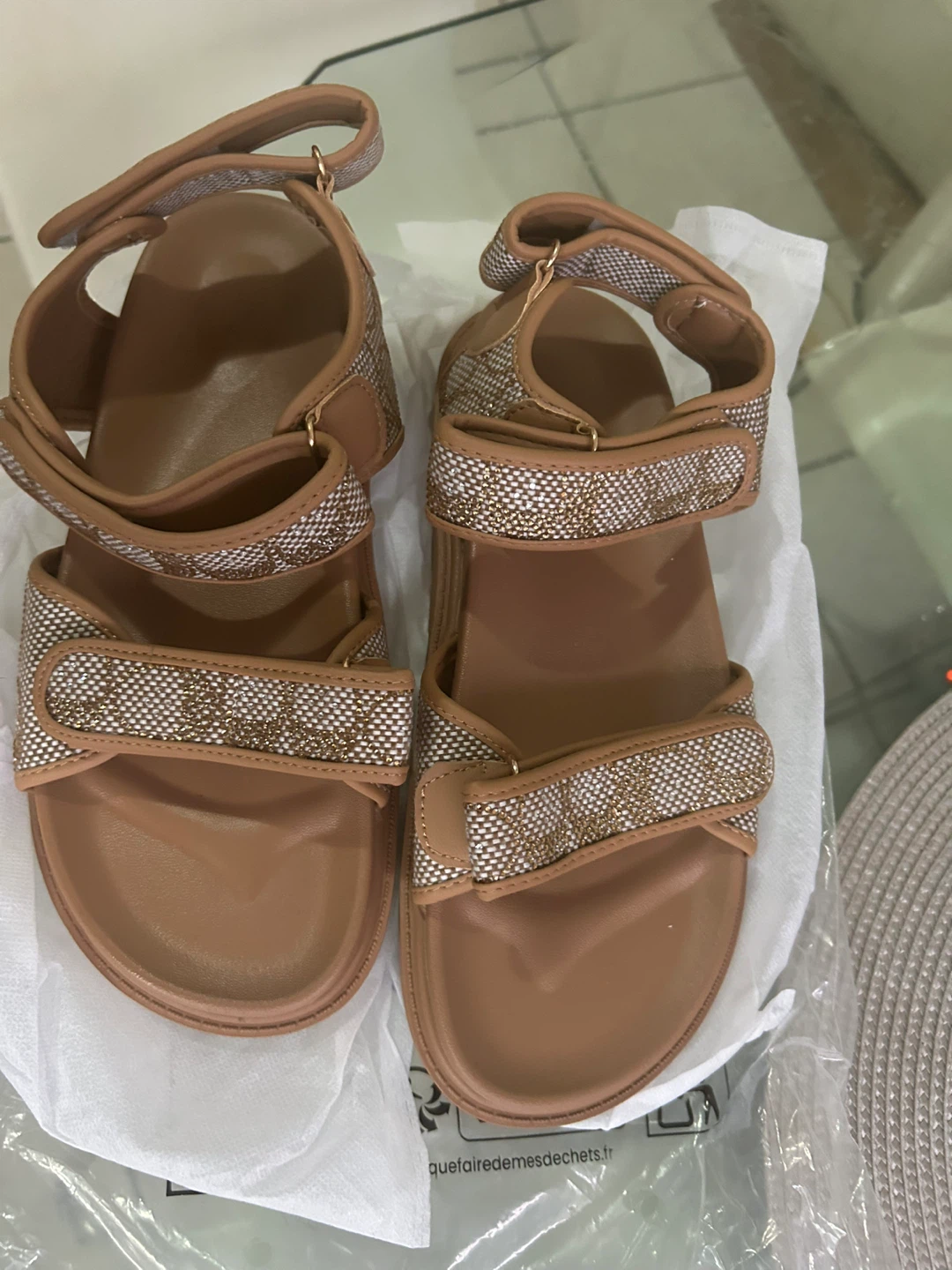 Tan and Gold Logo Sandals - photo 4