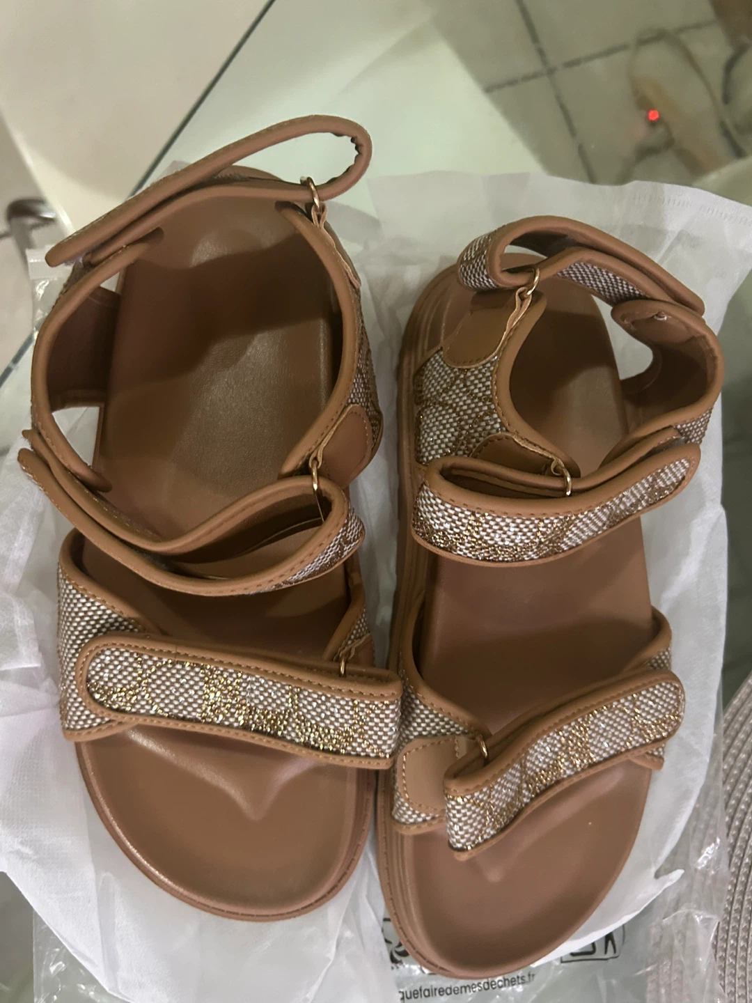 Tan and Gold Logo Sandals - photo 5