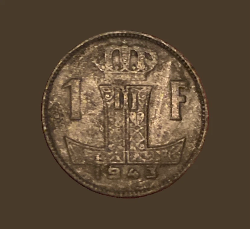1943 Belgium 1 Franc Coin - photo 2