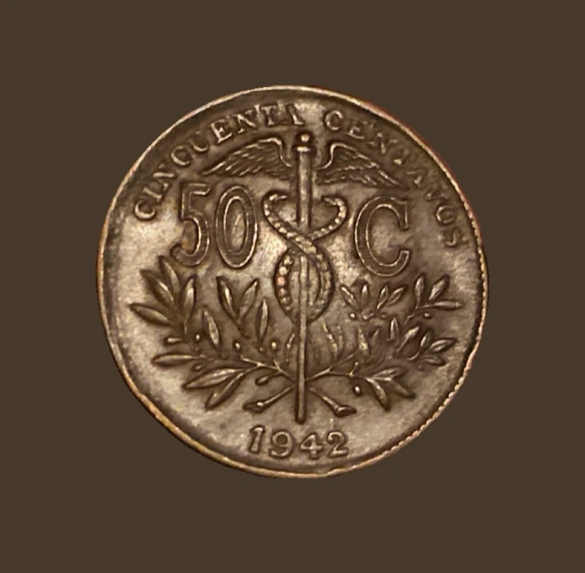 1942 Bolivia 50 Centavos Coin