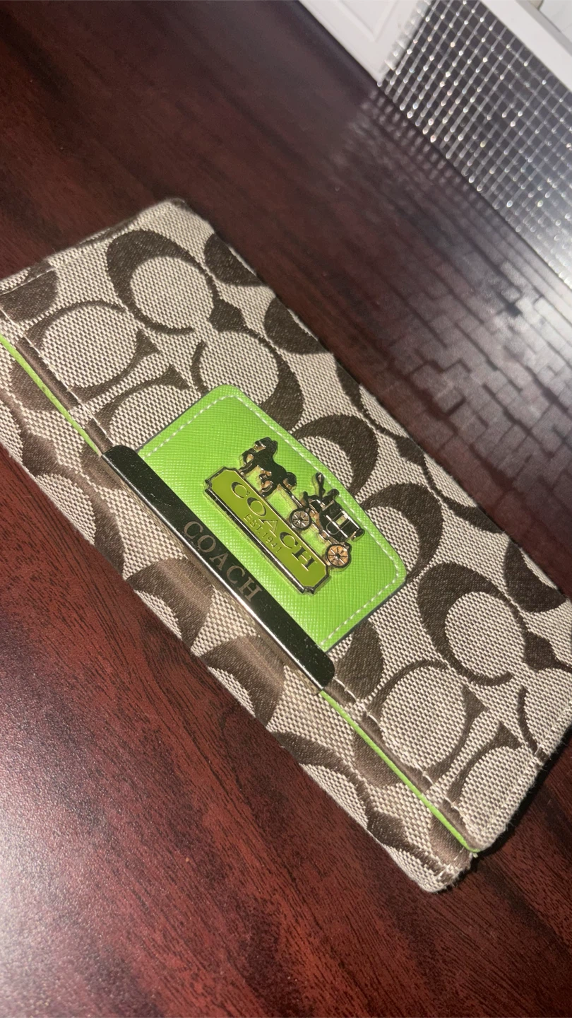 Coach Signature Long Wallet in Lime Green for 35 bucks