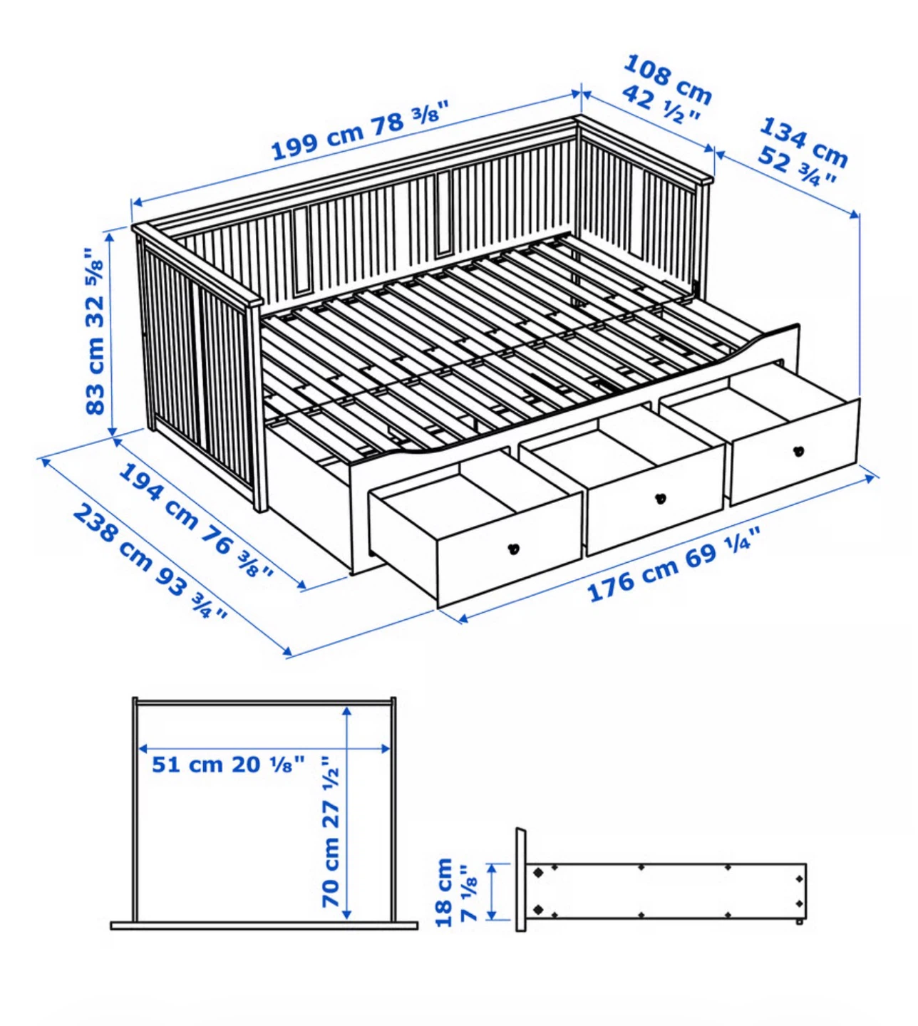 IKEA Daybed with 3 Drawers - Gray - photo 5