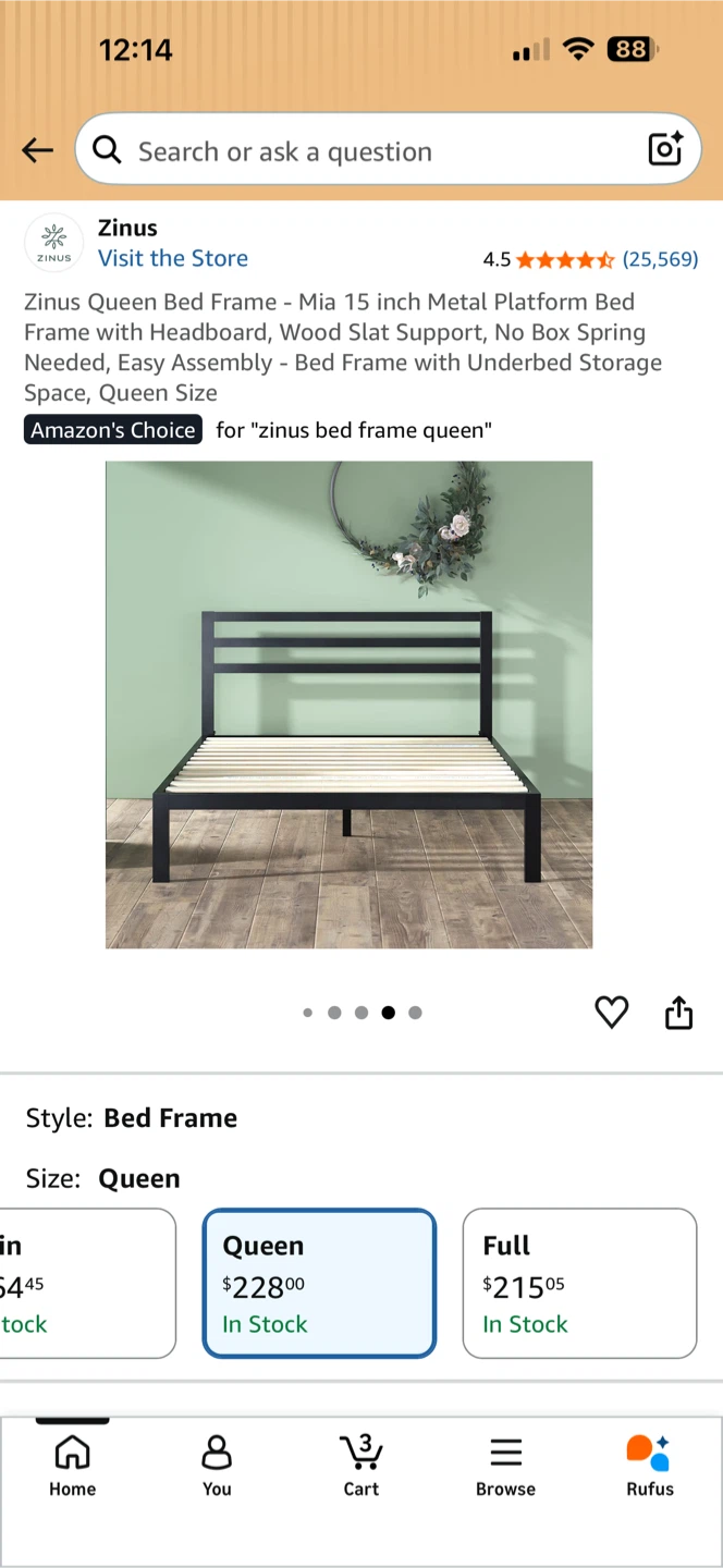 Zinus Mia Metal Platform Queen Bed Frame