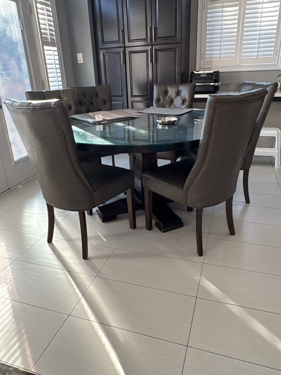 Round Maple Dining Table with 6 Chairs