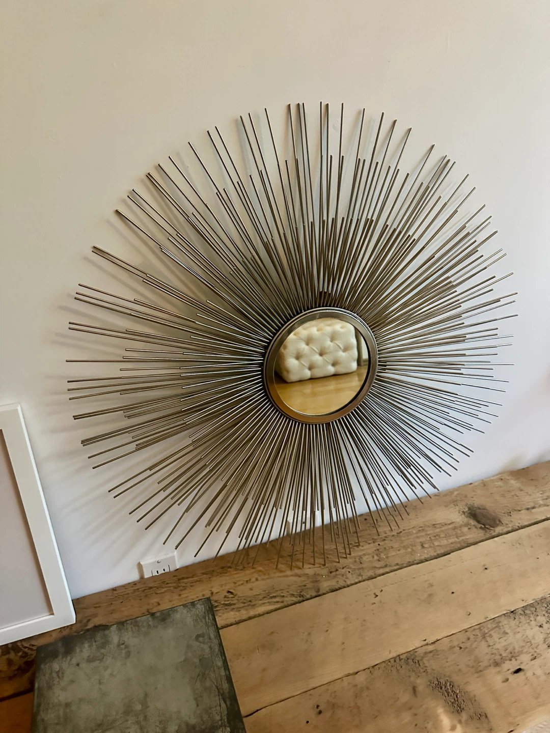 VINTAGE MCM STYLE STEEL STARBURST ACCENT WALL MIRROR - photo 2