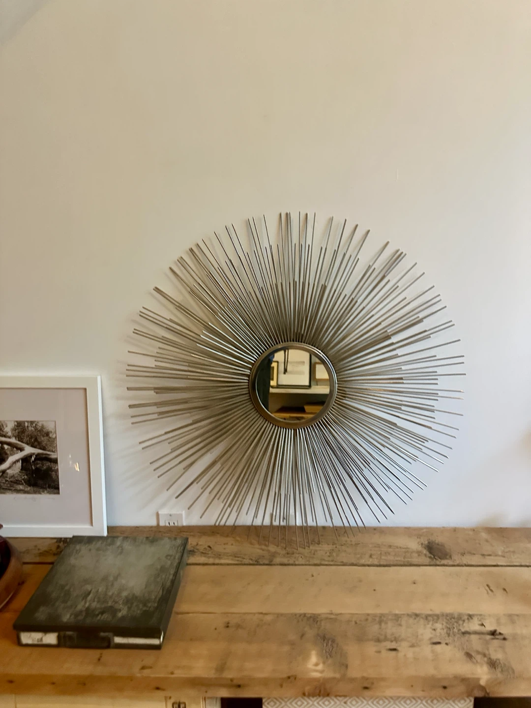 VINTAGE MCM STYLE STEEL STARBURST ACCENT WALL MIRROR - photo 3