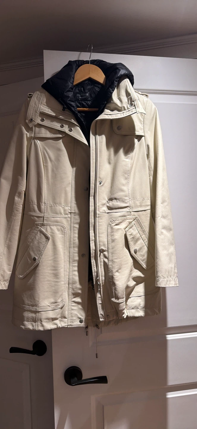 Cream Utility Parka with Detachable Hood
