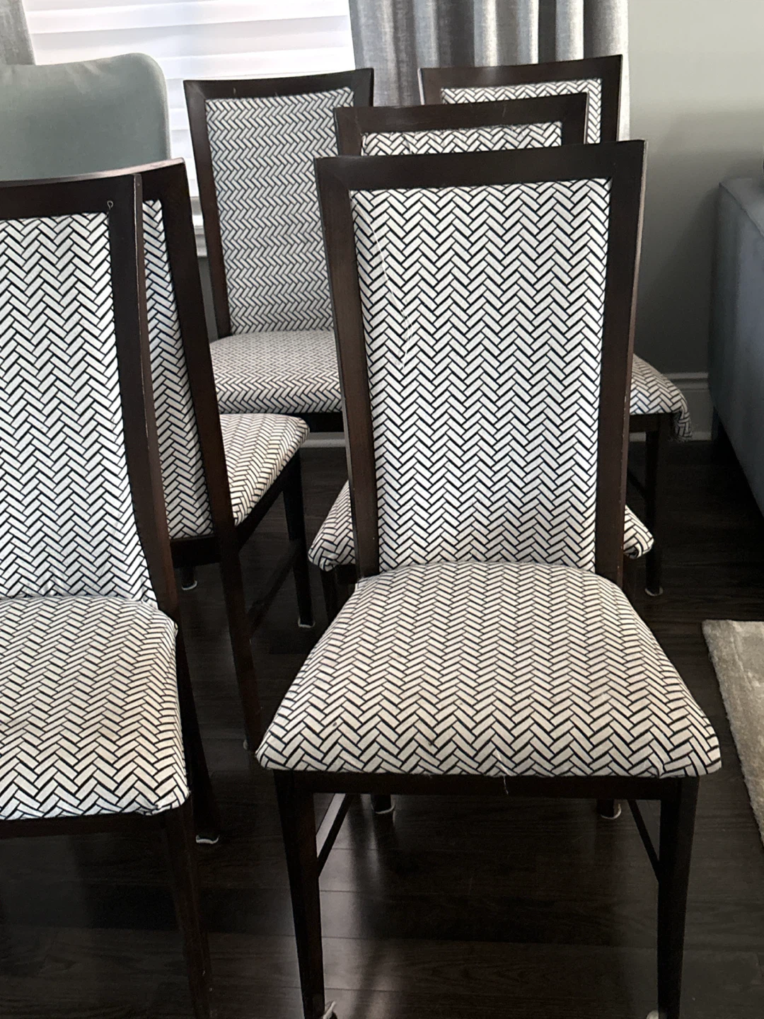 Set of 6 Dining Chairs with Geometric Pattern Upholstery