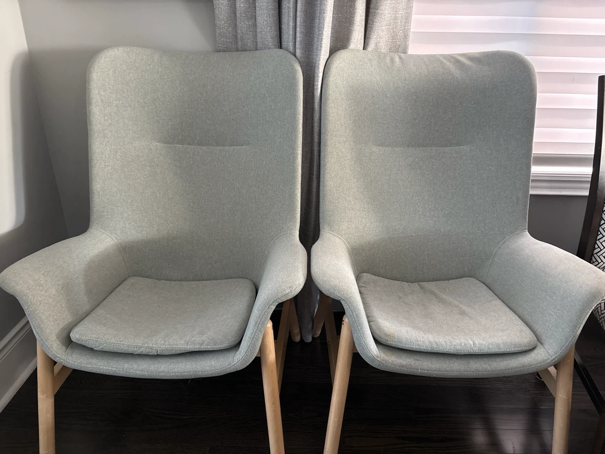 Set of 2 Grey Accent Chairs with Wooden Legs