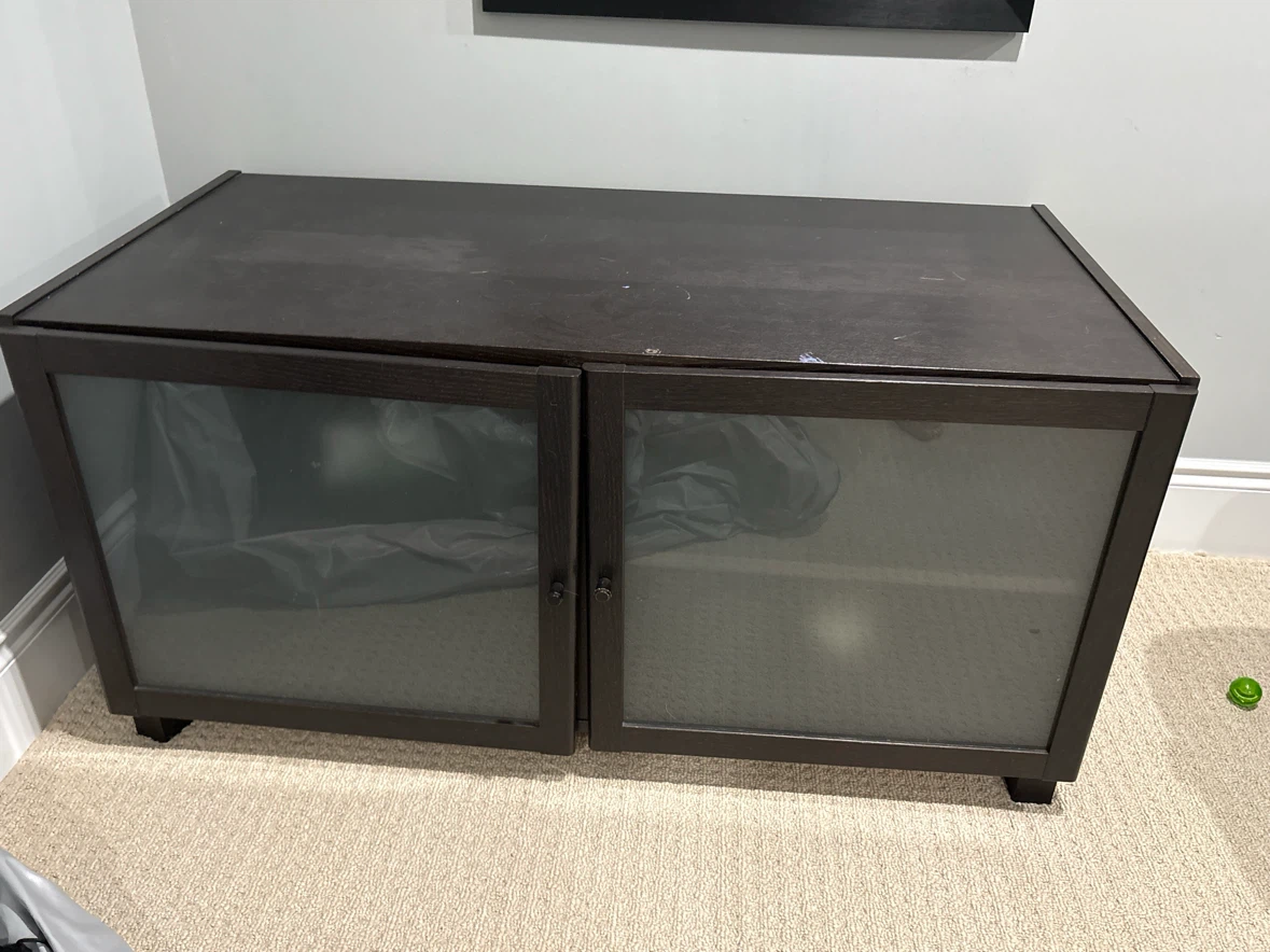 Dark Brown Media Console with Frosted Glass Doors