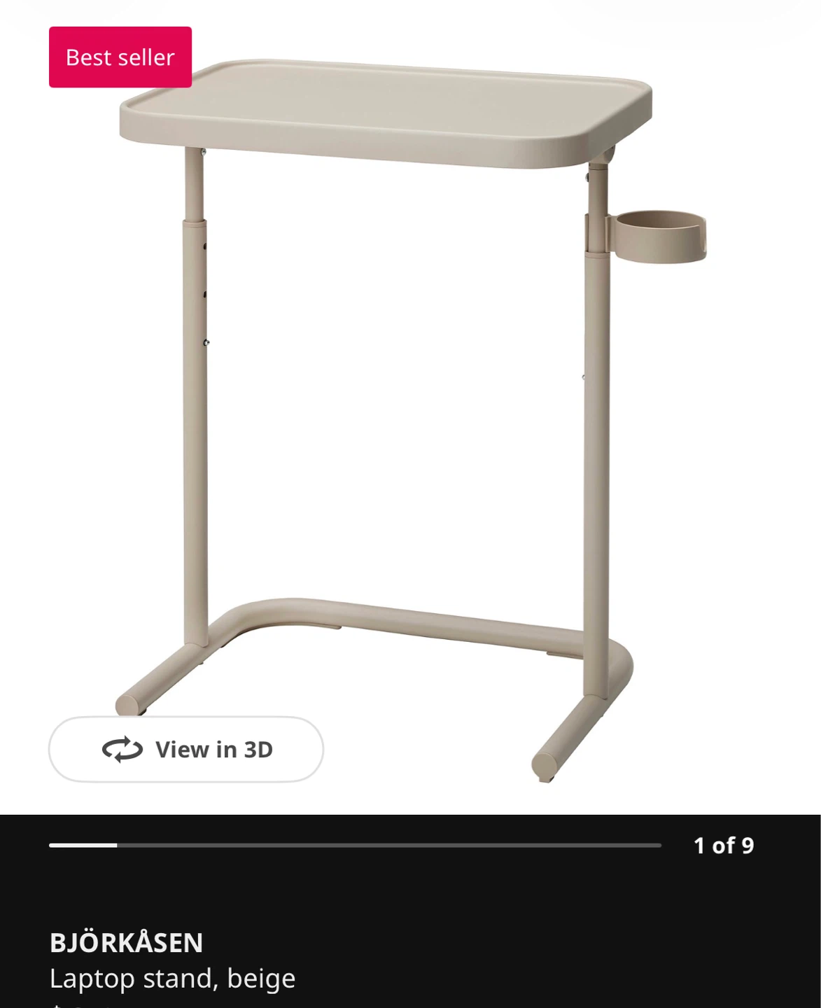 BJÖRKÅSEN Adjustable side table with cup holder