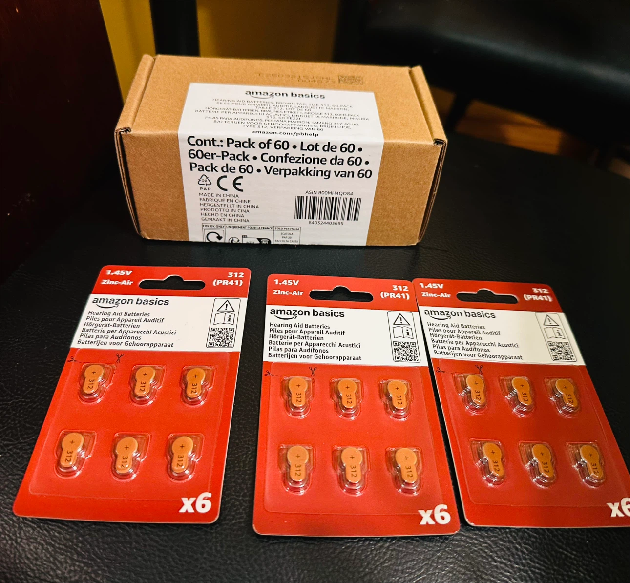 Amazon Basics Size 312 Hearing Aid Batteries, 90 each.