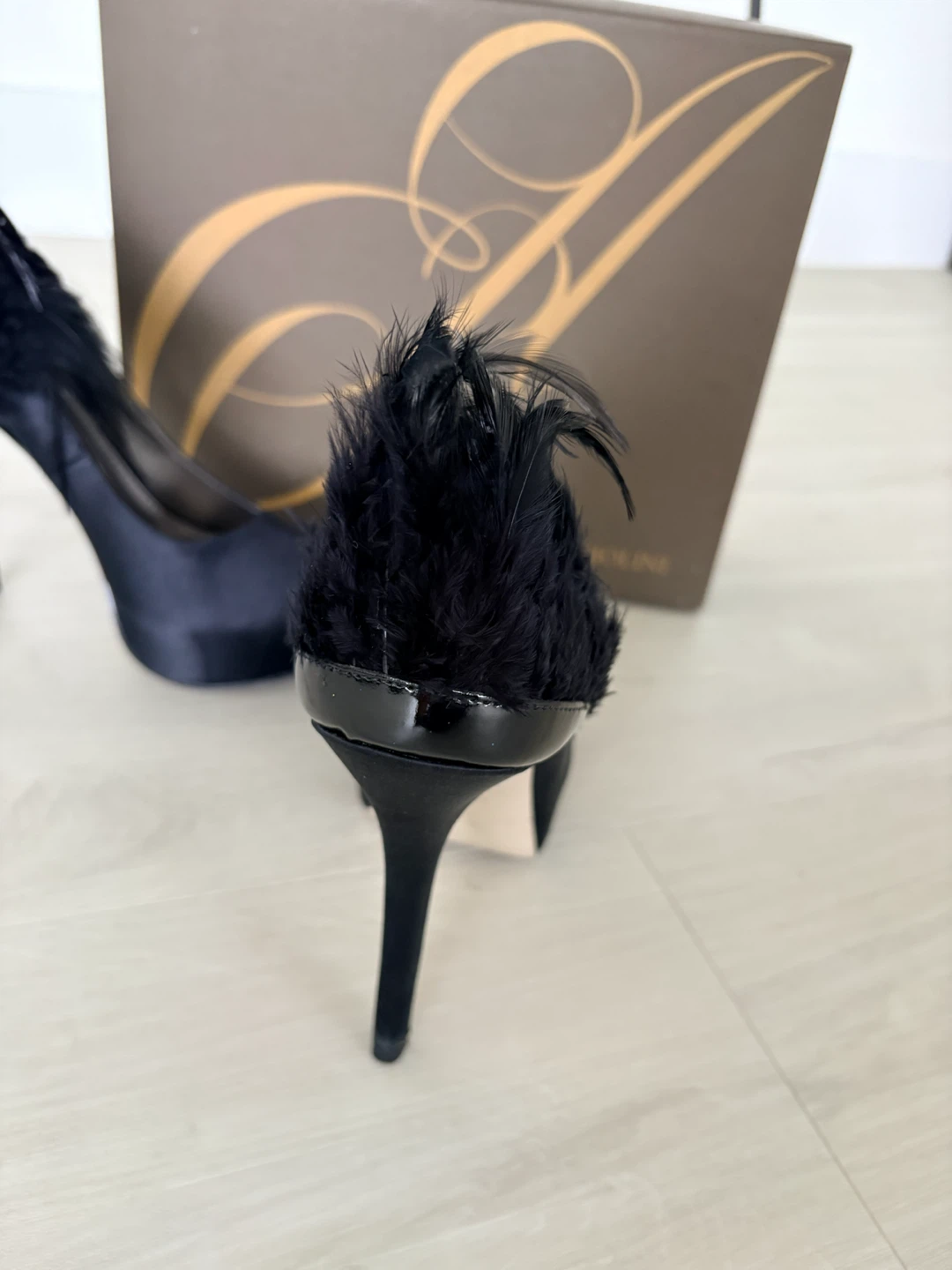 Enzo Angiolini Black Feather Peep-Toe Heels - photo 3