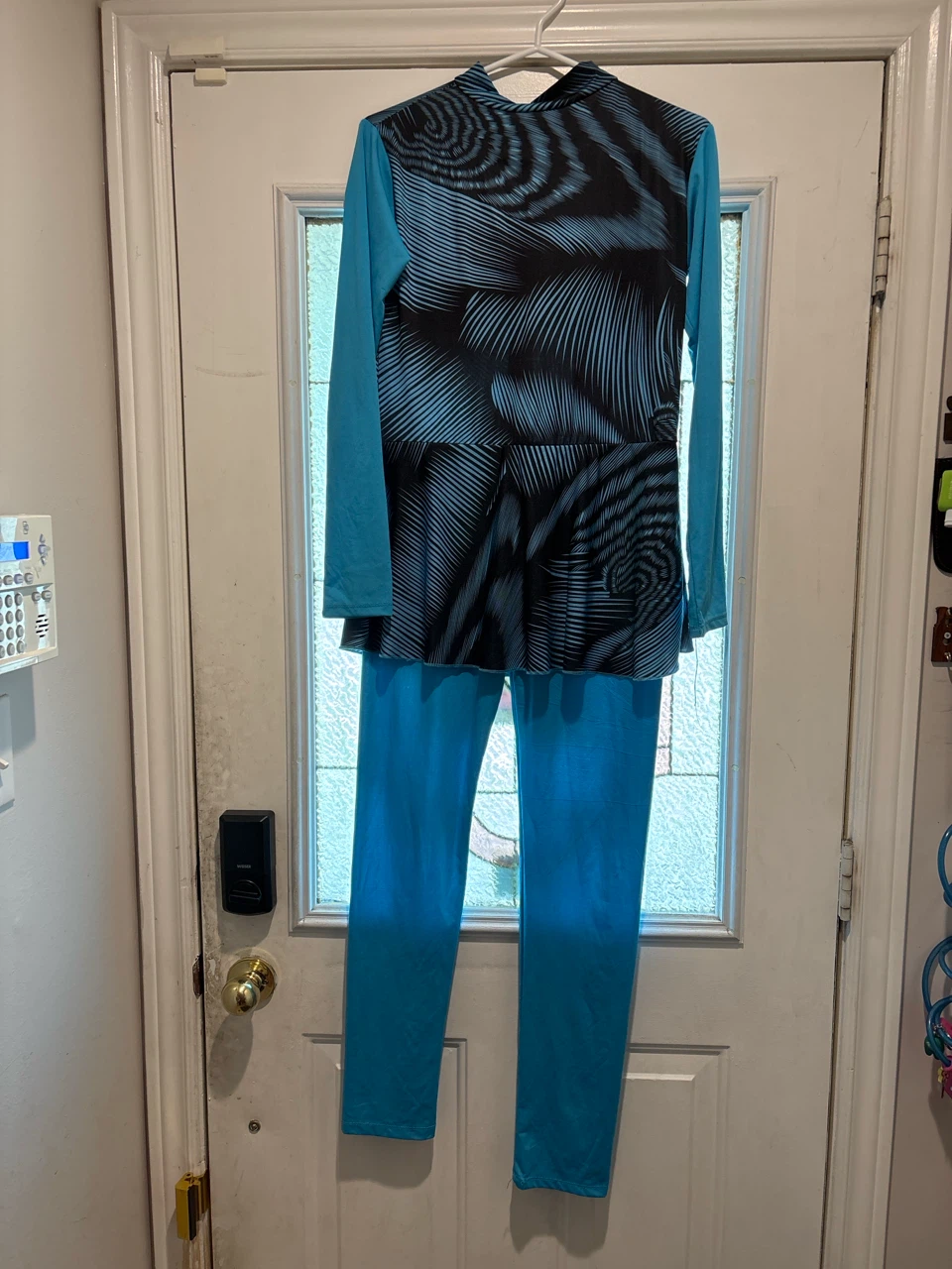 Blue and black long-sleeve swim set