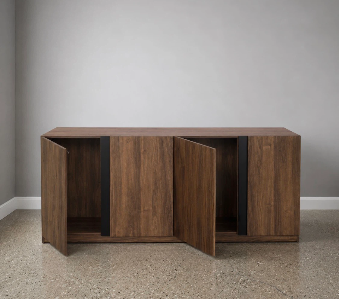 New Large Walnut Finish 4 Door Storage Sideboard Buffet Cabinet - photo 2
