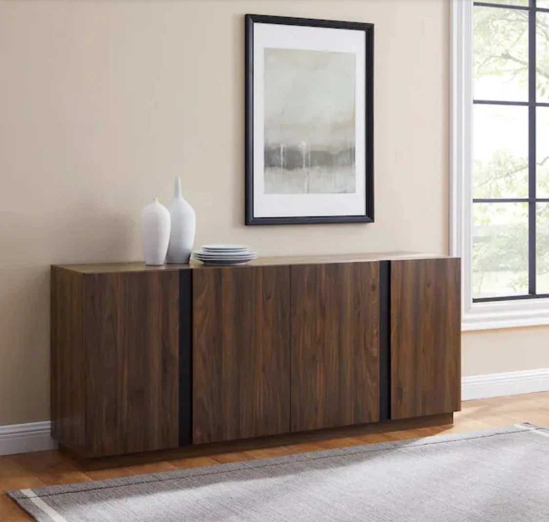 New Large Walnut Finish 4 Door Storage Sideboard Buffet Cabinet - photo 3