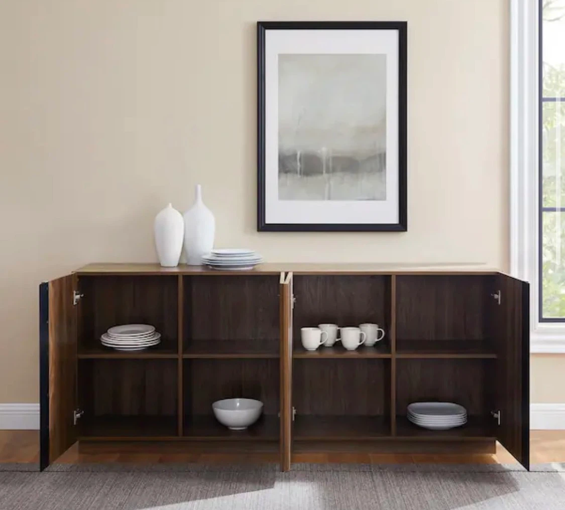 New Large Walnut Finish 4 Door Storage Sideboard Buffet Cabinet - photo 4