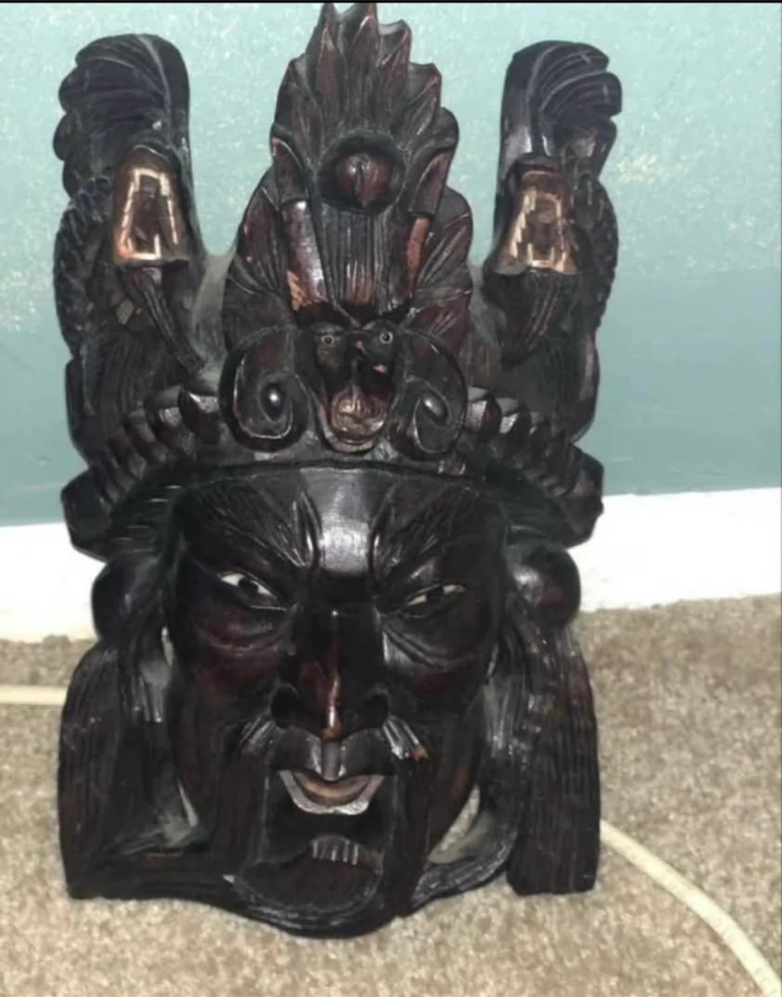 Vintage Hand-Carved Wooden Asian Masks - Set of 2 - photo 3