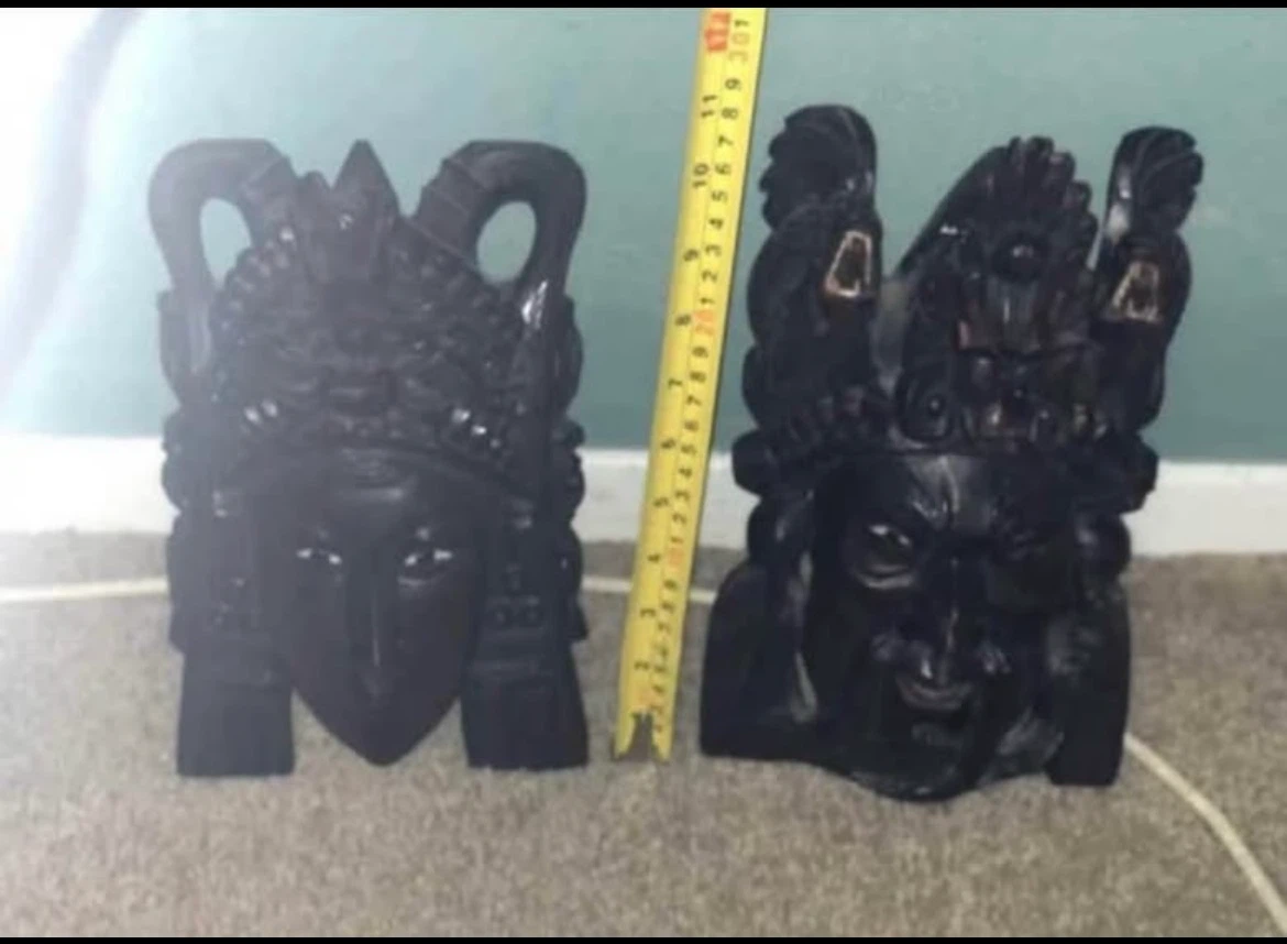 Vintage Hand-Carved Wooden Asian Masks - Set of 2 - photo 4
