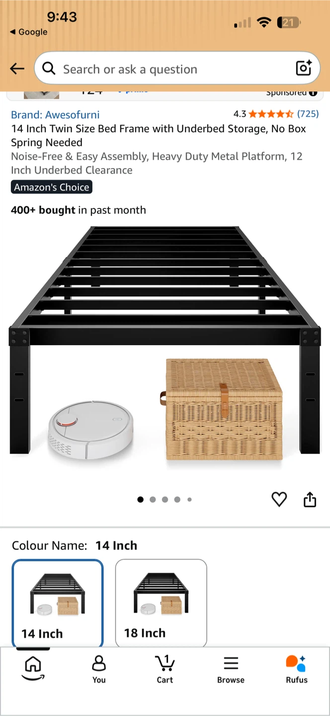 Awesofurni 14 Inch Twin Bed Frame