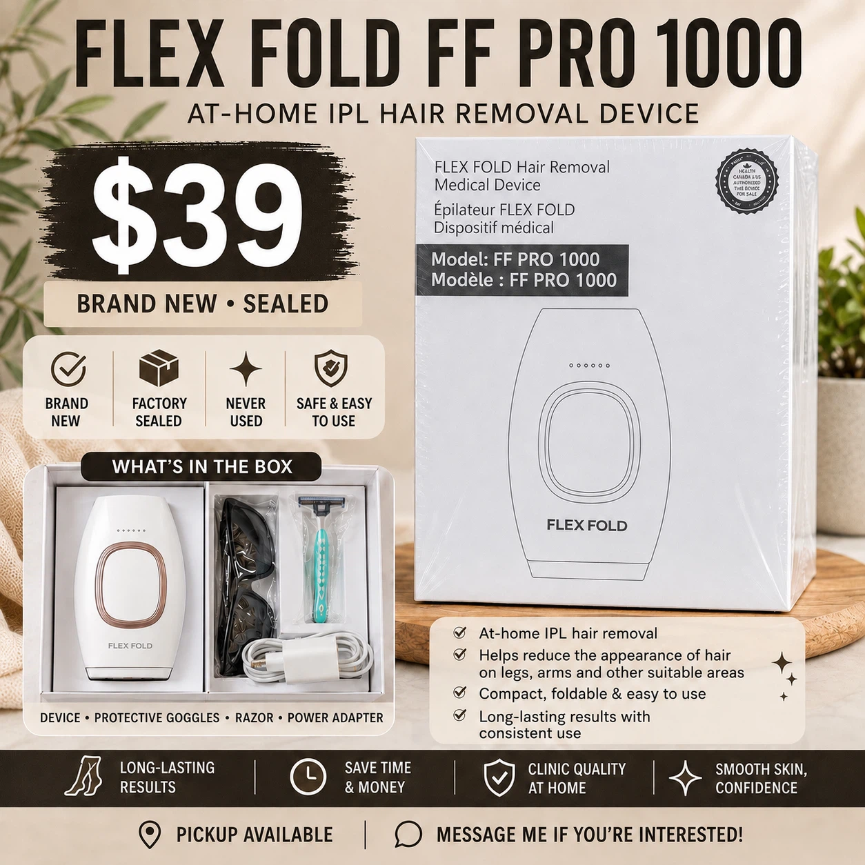 FLEX FOLD FF PRO 1000 At-Home IPL Hair Removal Device