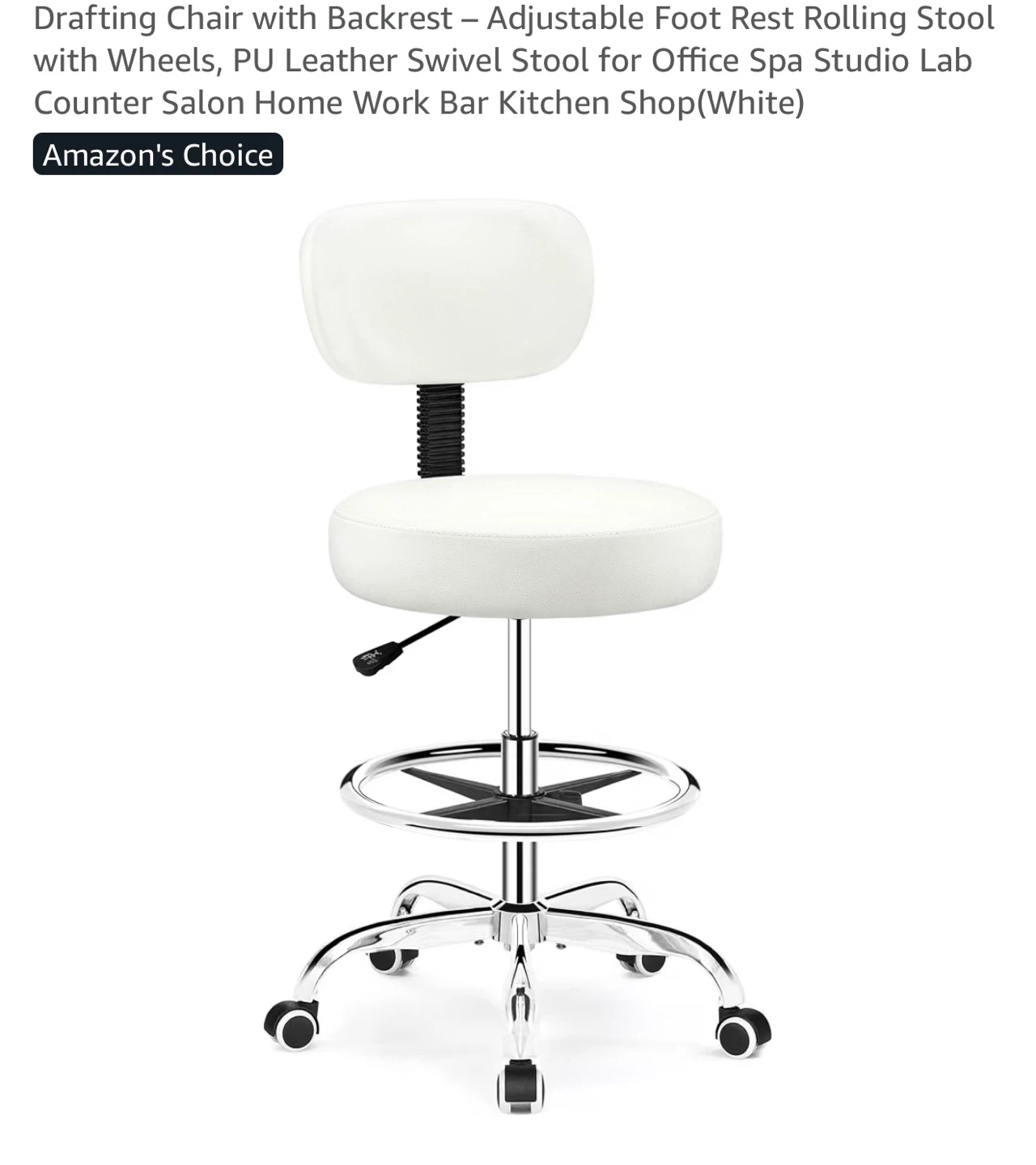 White Adjustable Drafting Chair with Backrest