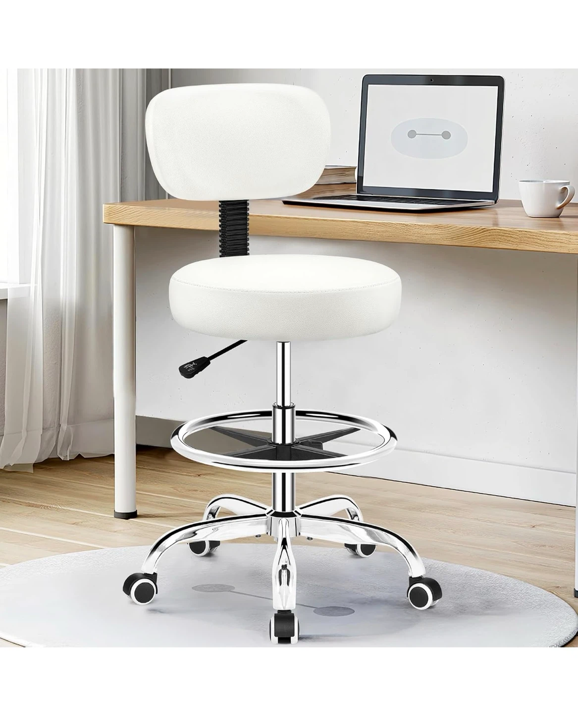 White Adjustable Drafting Chair with Backrest - photo 2