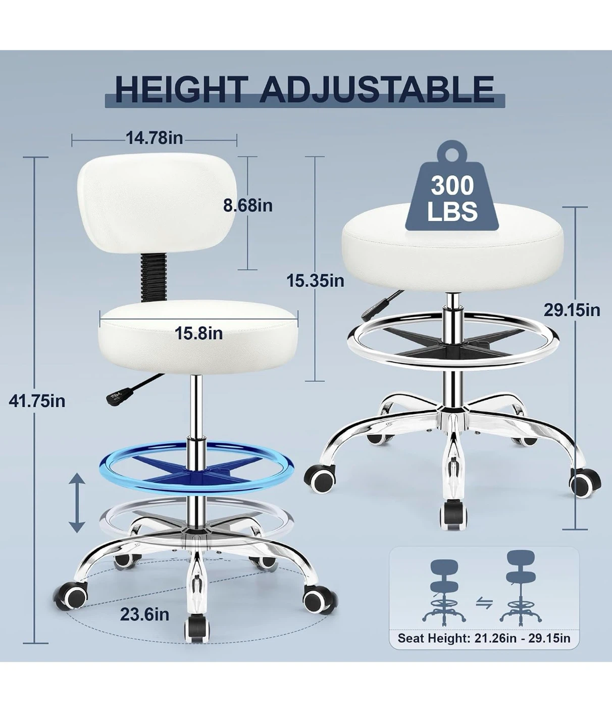 White Adjustable Drafting Chair with Backrest - photo 3