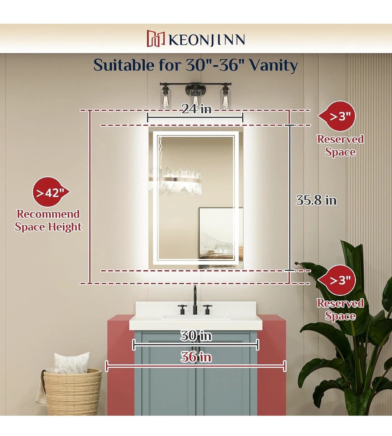 Keonjinn LED Bathroom Mirror 24x36 - photo 2