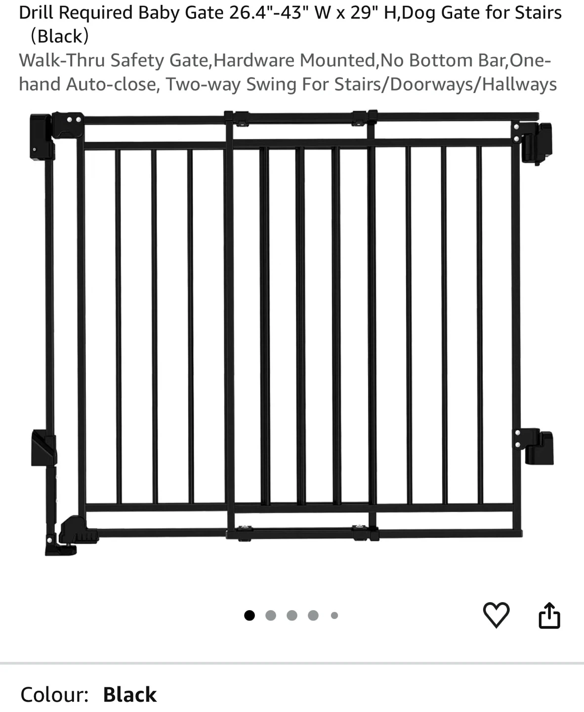 Hardware-Mounted Safety Gate, Black, 26.4"-43"
